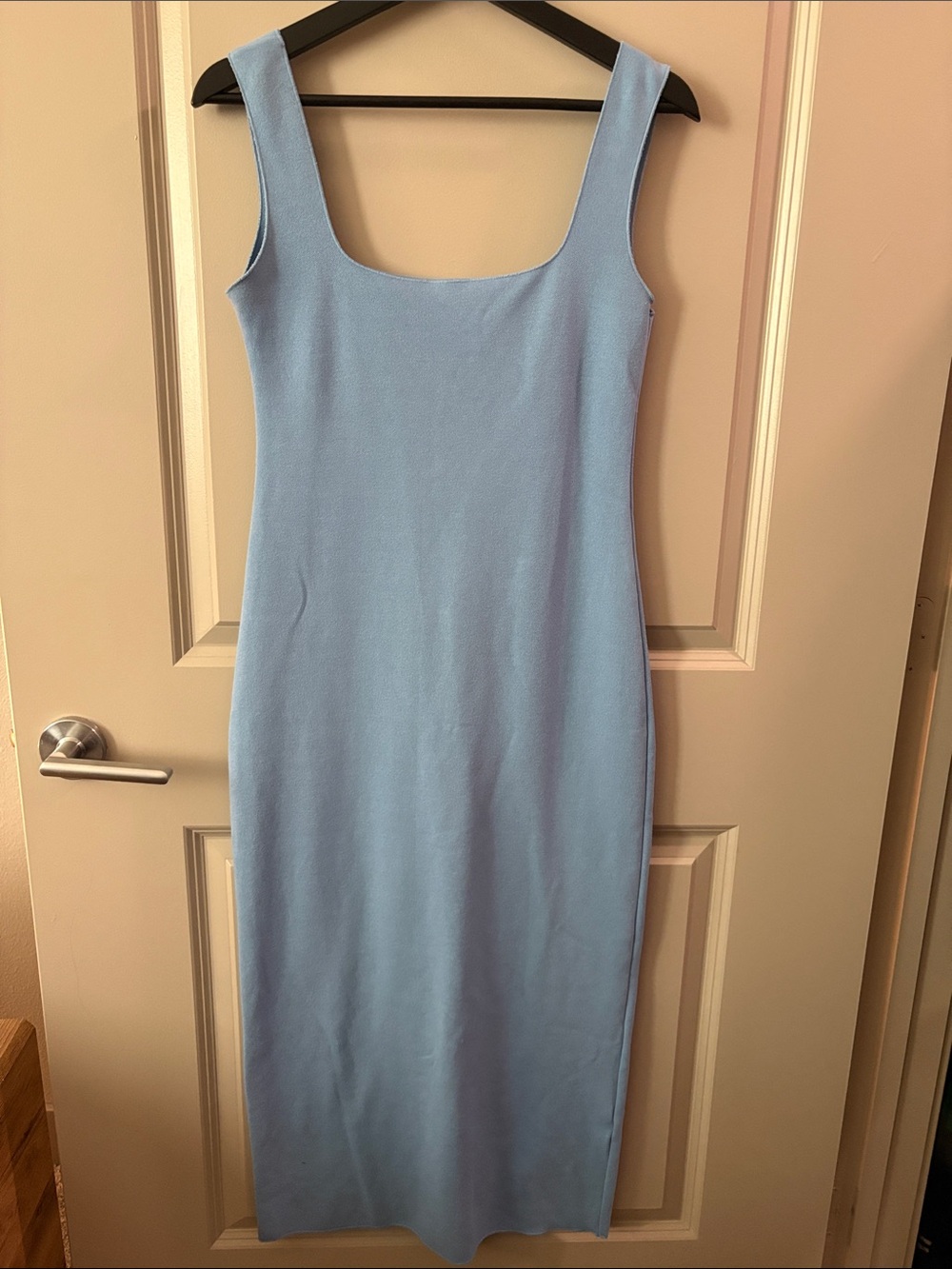 Zara Powder Blue Square-Neck Midi Dress